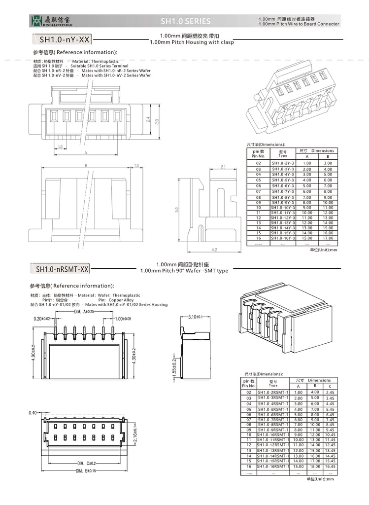 SH1.0 1.0mm Connector Socket Smt Socket Pin Header