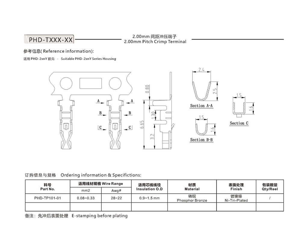 PHD 2.0mm Pitch Dual Row Wire to Board Connectors