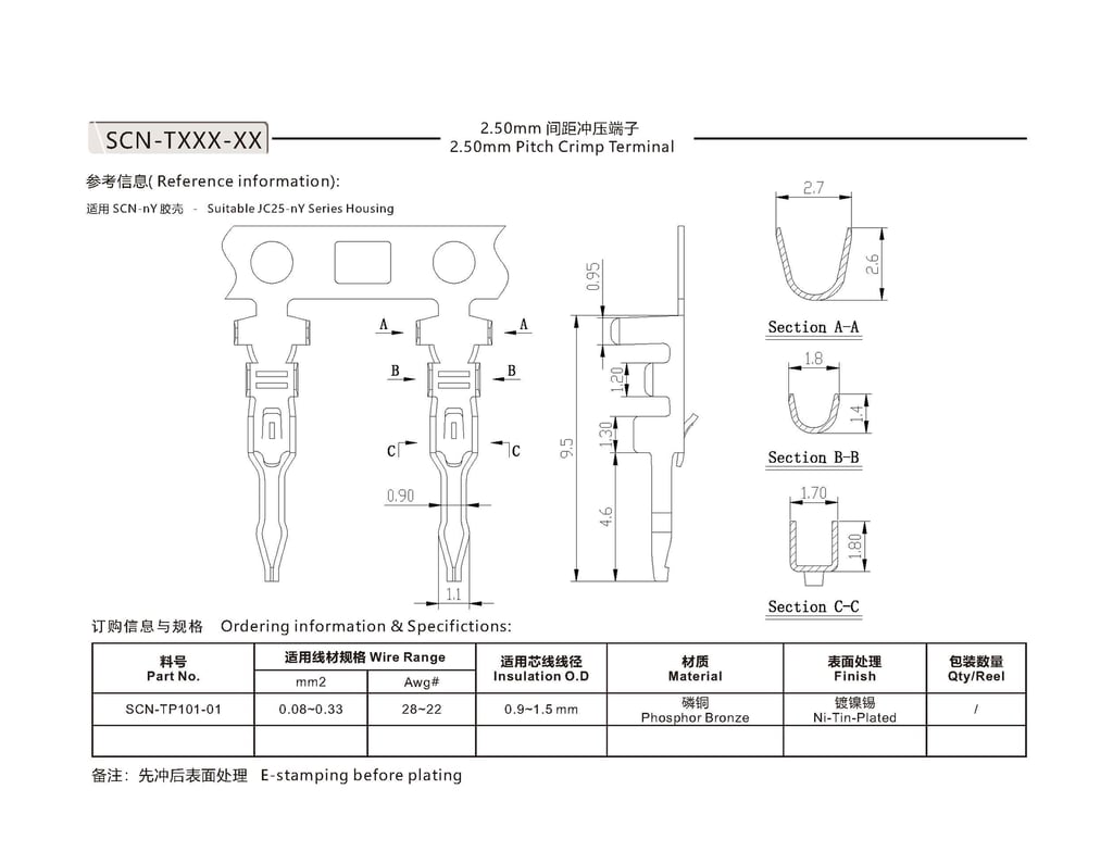 SCN 2.5mm Pitch Board-In Connectors