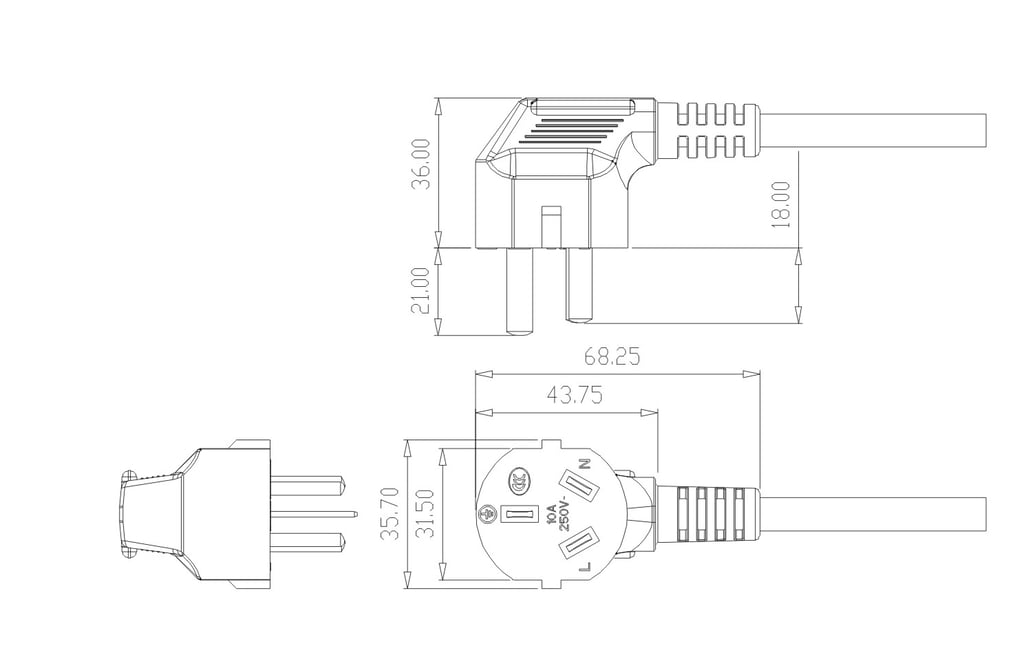 250Voltages 3Pin GB Power Plug CN003-01 Customized with Cable