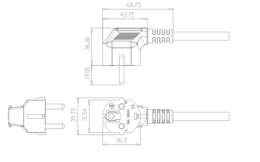 European Power Plug VDE003-01 with Customized Specification Cables
