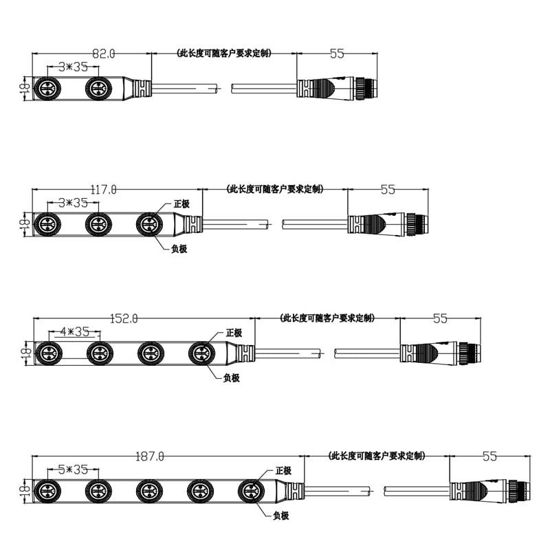 250Voltages M15 F Type Waterproof Connectors Modular Cable With Male Plug for Outdoor Lightings