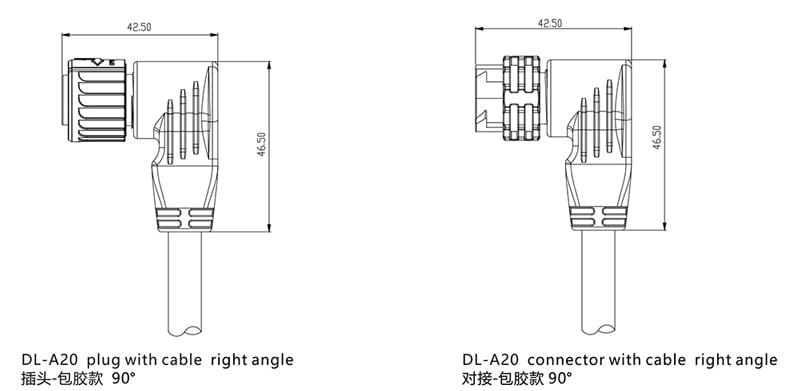 Waterproof Connector Push Lock M20 Right Angle Plug with Customized Cable
