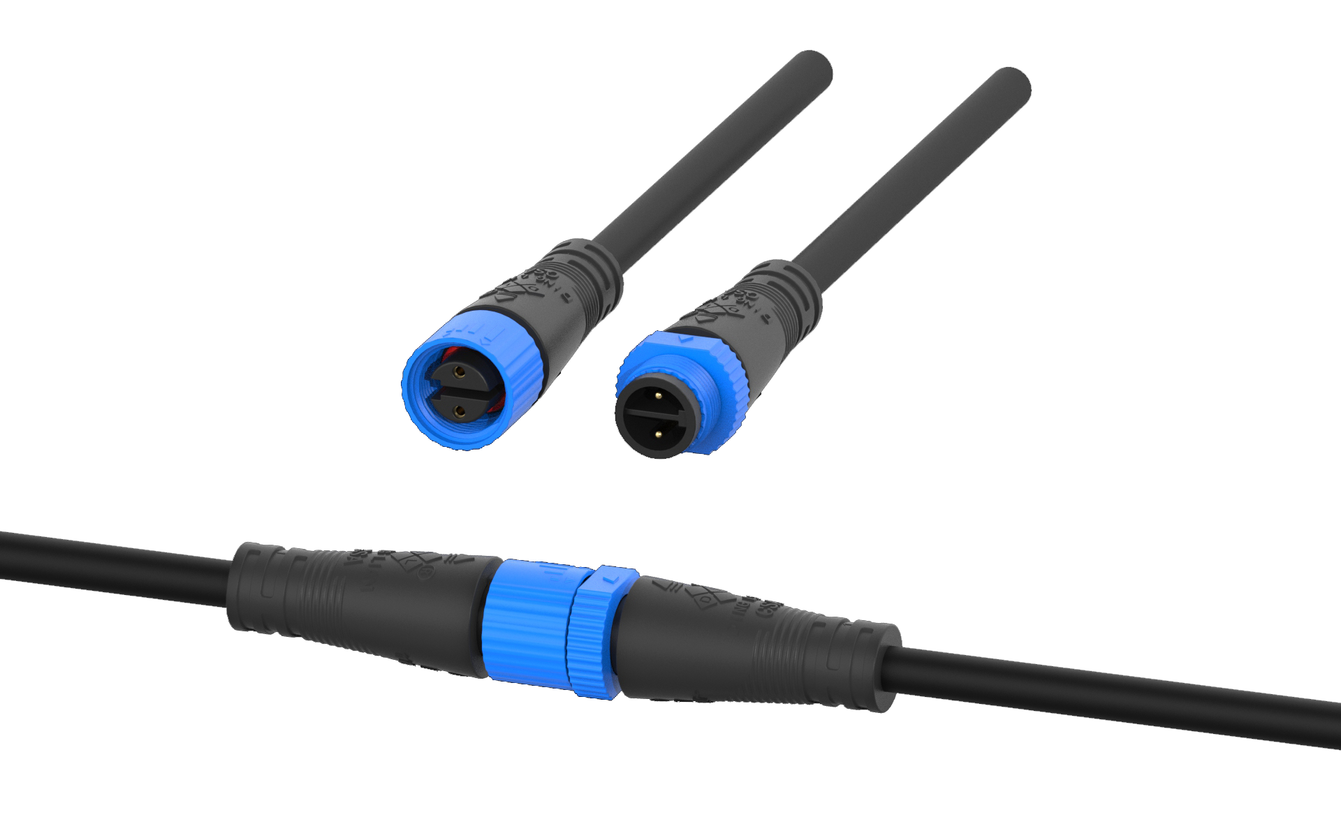 M15 Male and Female PVC Type Waterproof Connectors 10A Current for Outdoor Lightings