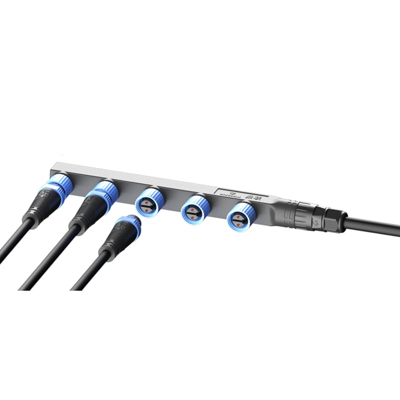 IP68 M15 F Type Waterproof Connector Modular Cable With Lock Screw Wiring Parallel Connection 1 to 5 Socket