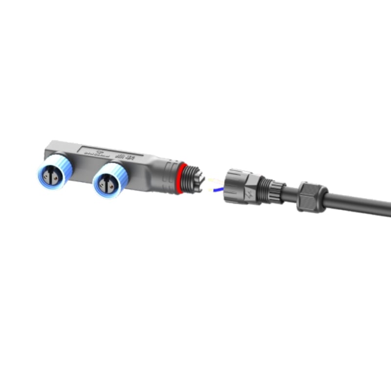 M15 F Type Connectors Modular Cable With Lock Screw Wiring Series Connection 1 to 2 Waterproof 2Pin Socket