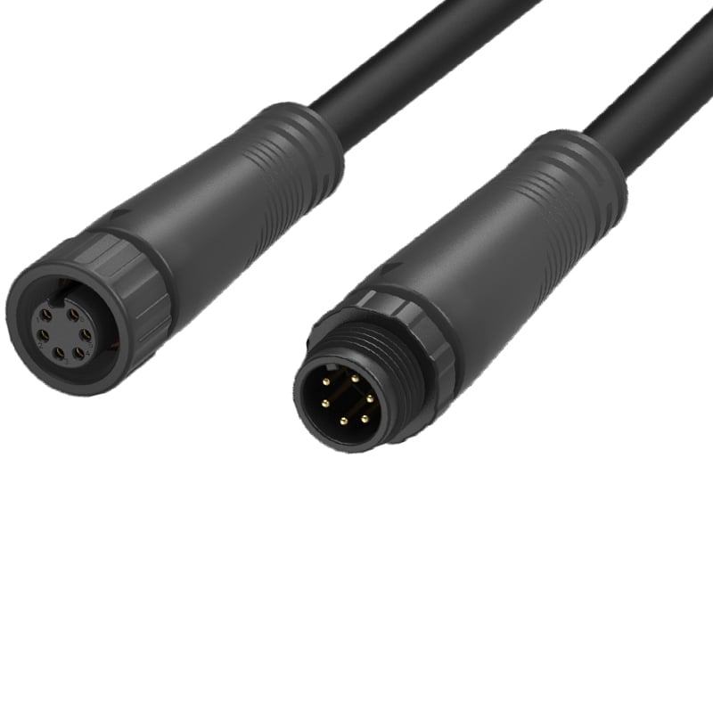 M12 Male to Female Metal Type 6Pin Waterproof Connectors for Outdoor Lightings
