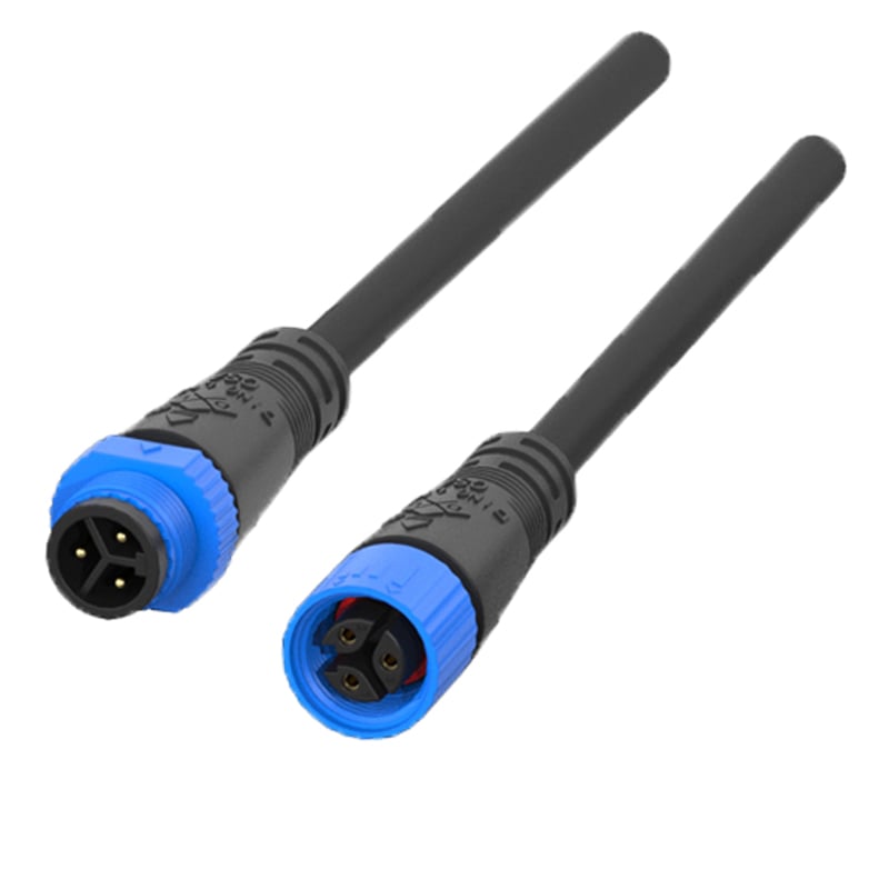 M15 3pin Waterproof Connector with Customized Rubber Cable for Horticulture Lightings