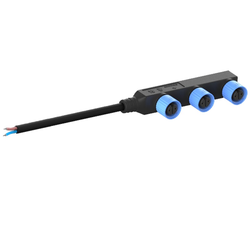 M15 F Type Waterproof Connectors Molding with Tin The End Of The Module Wire Series Connection 1 to 3 2pin Socket